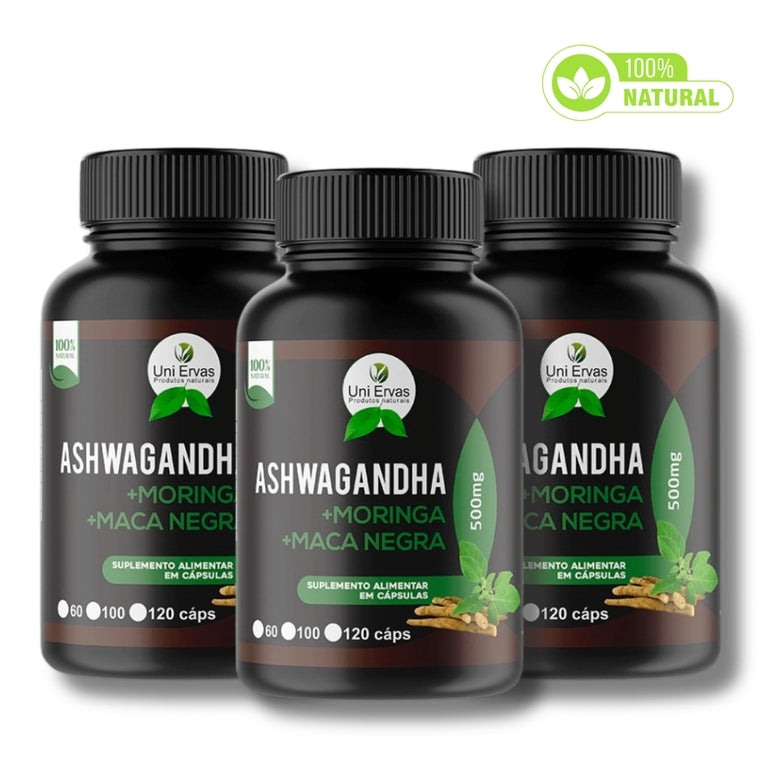 Potência Total Premium: Ashwagandha + Moringa Oleifera + Maca Negra Peruana