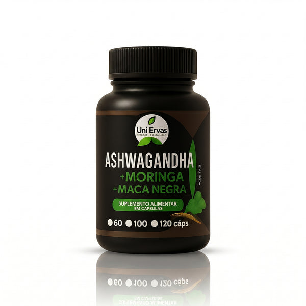 Potência Total Premium: Ashwagandha + Moringa Oleifera + Maca Negra Peruana