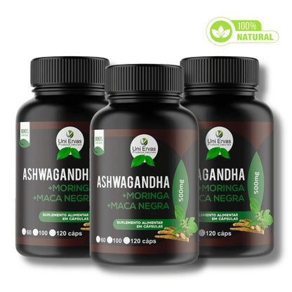 Potência Total Premium: Ashwagandha +  Moringa Oleifera + Maca Negra Peruana