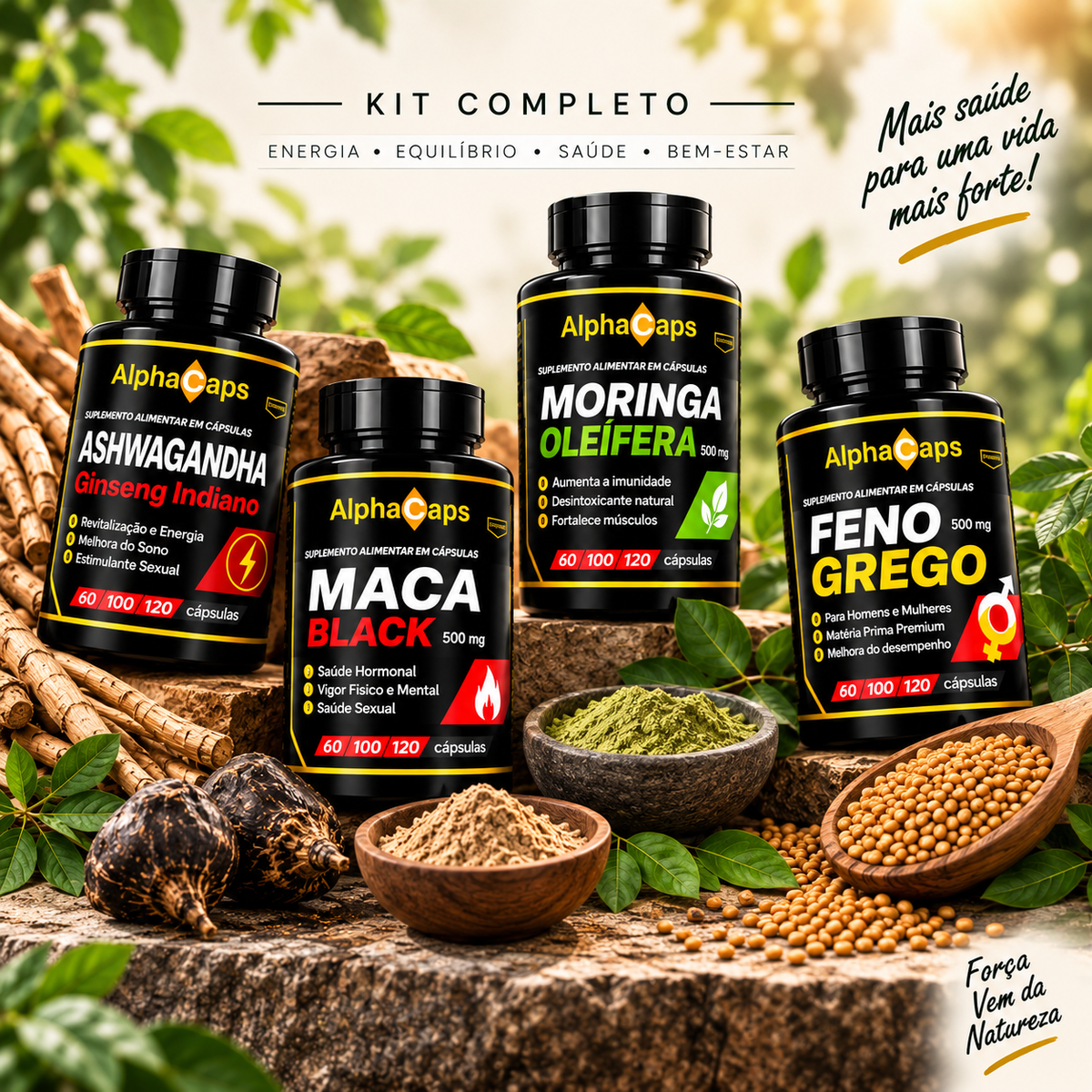 Moringa + Maca Negra + Feno Grego + Ashwagandha 480 capsulas