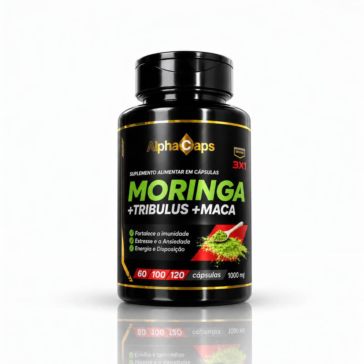 Frasco AlphaCaps Moringa, Maca Peruana e Ashwagandha 120 cápsulas - suplemento natural Nutrishaper