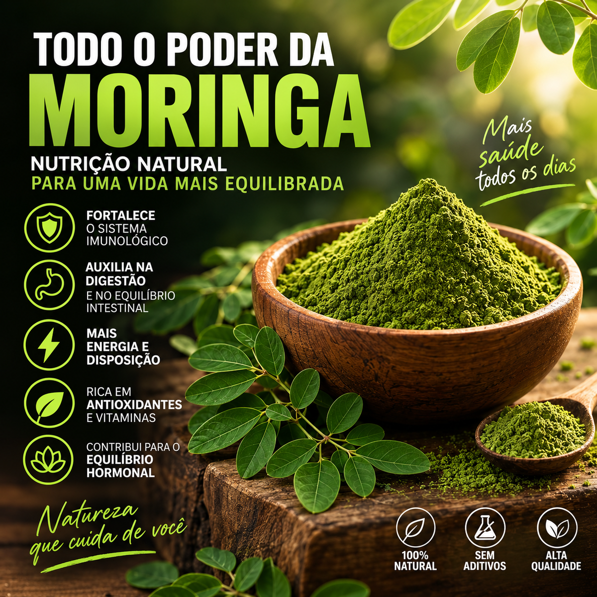 Frasco de Moringa Oleífera 500mg - imunidade e energia - Nutrishaper