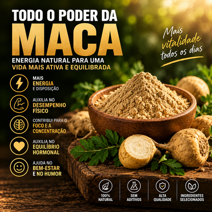 Suplemento natural 3 em 1 Moringa, Maca Peruana e Ashwagandha - imunidade e energia