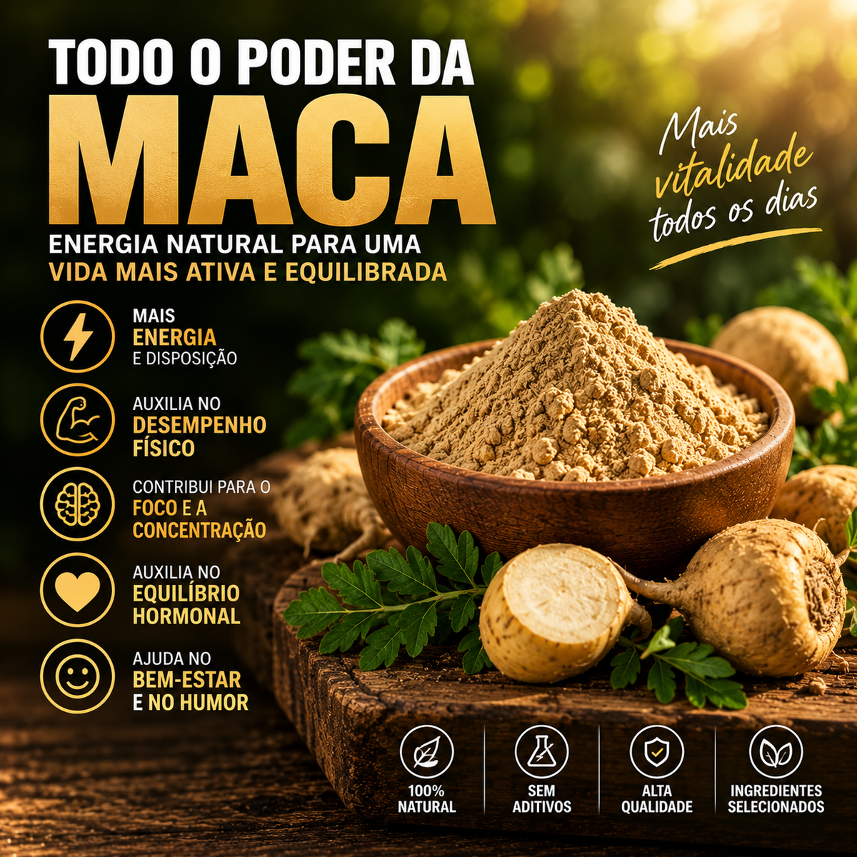Frasco de Maca Black 500mg - saúde hormonal e vigor físico - Nutrishaper