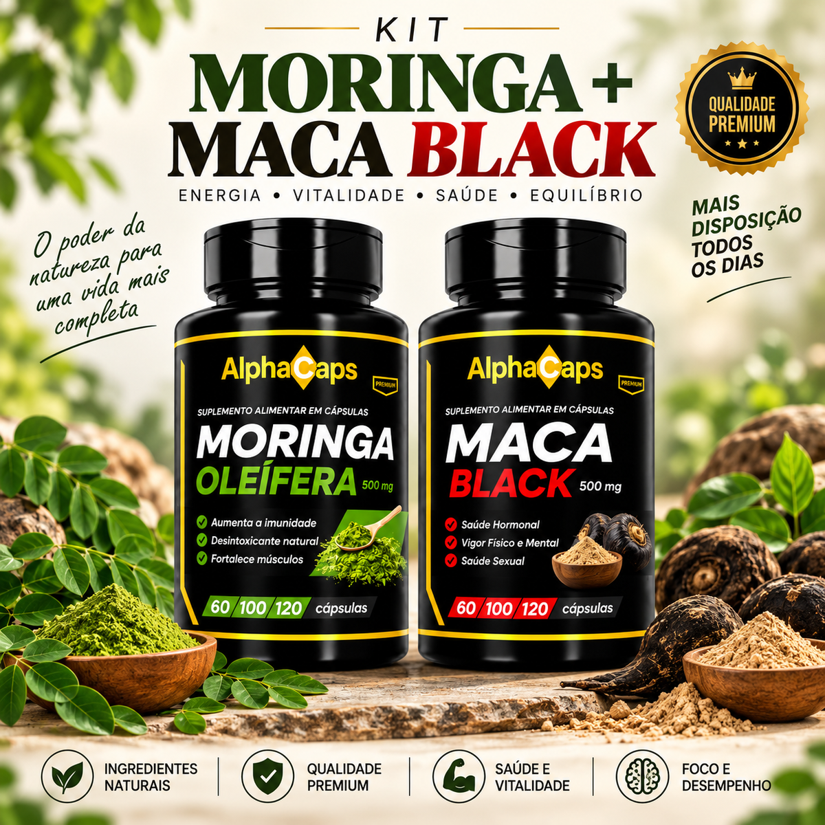 Kit Moringa + Maca Black 240 cápsulas - suplemento natural Nutrishaper
