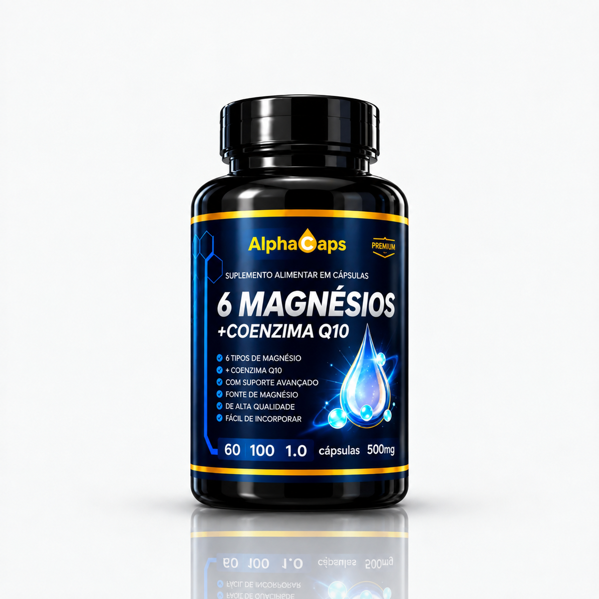 6 Magnésios (Taurato, Malato, Óxido, Citrato) + Coenzima Q10 120 cápsulas - Nutrishaper