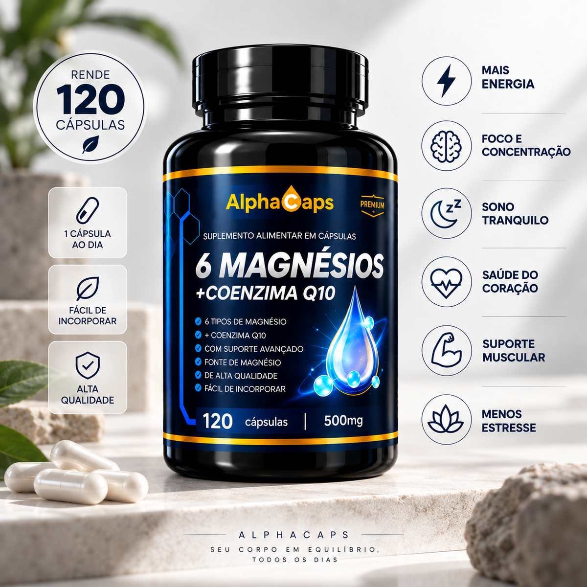 Fórmula concentrada de 6 tipos de magnésio 500mg - Nutrishaper