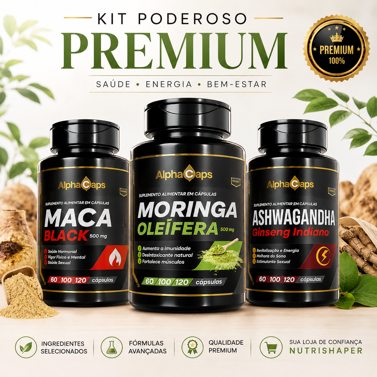 Ashwagandha +  Moringa  + Maca Negra  360 cps