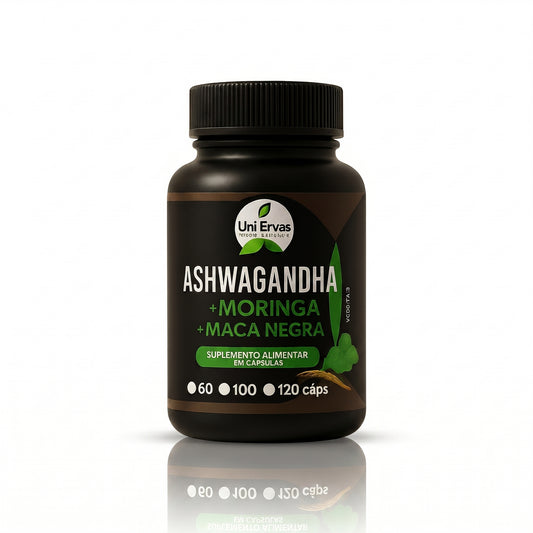 Potência Total Premium: Ashwagandha +  Moringa Oleifera + Maca Negra Peruana