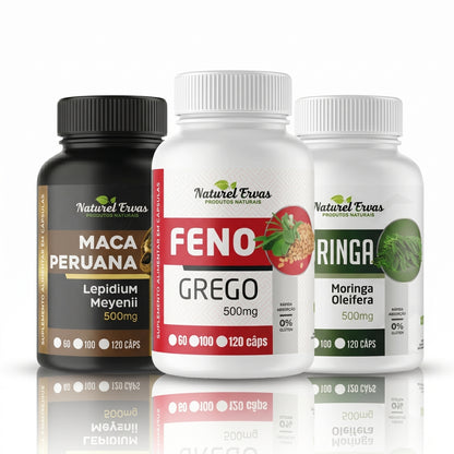 Kit Vitalidade Masculina - Maca Peruana + Feno Grego + Moringa Oleifera 500mg