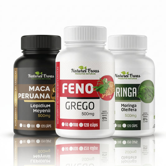 Kit Vitalidade Masculina - Maca Peruana + Feno Grego + Moringa Oleifera 500mg