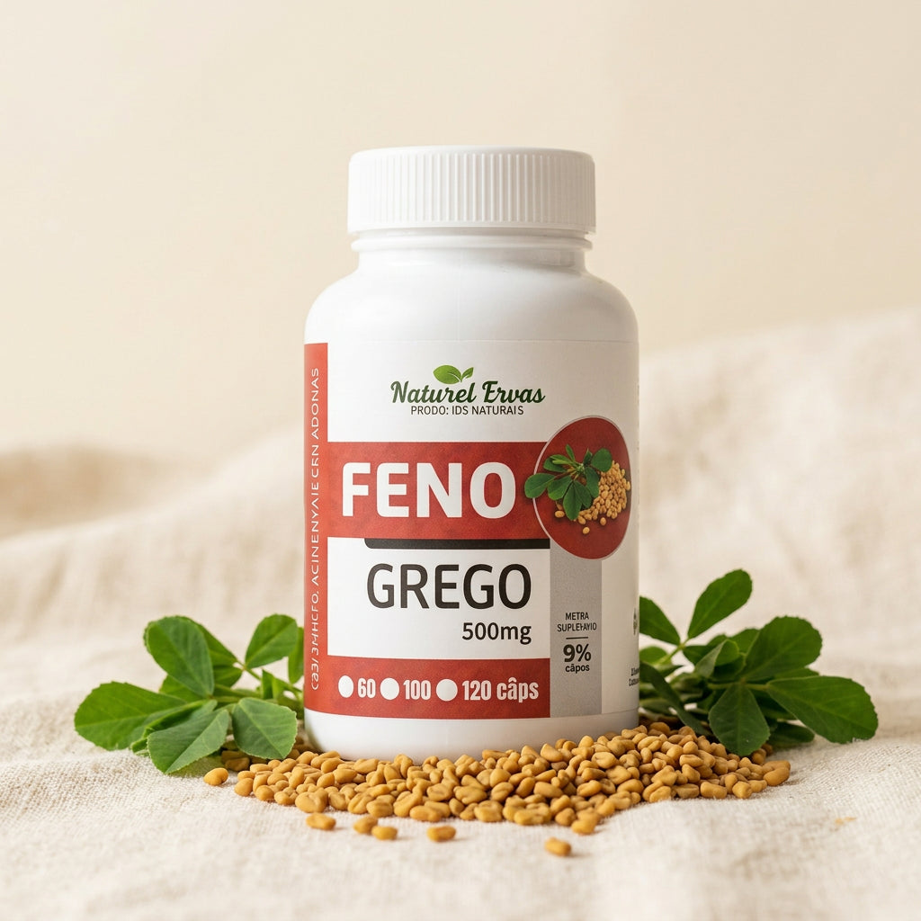 Feno Grego 500mg com sementes e folhas naturais