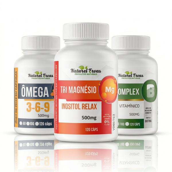 Kit Equilíbrio Total — Ômega 3-6-9 + Tri Magnésio + B Complex