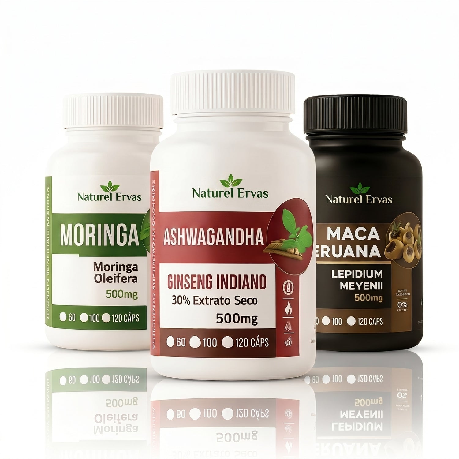 Kit Naturel Ervas - Moringa, Ashwagandha e Maca Peruana
