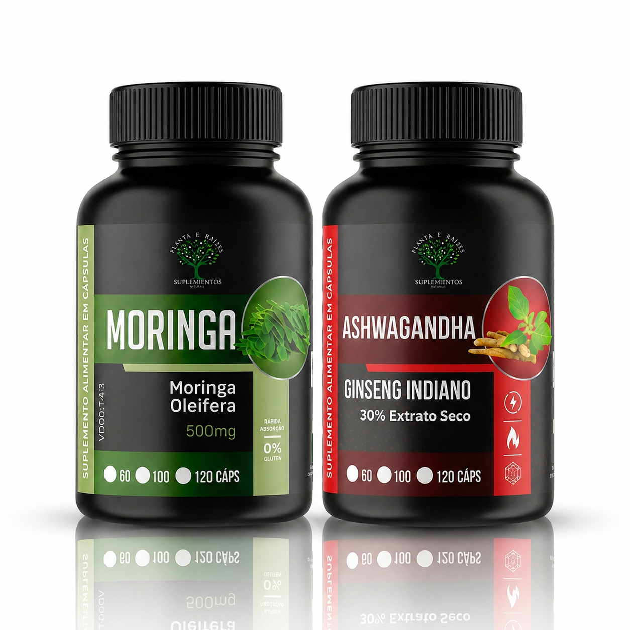 Moringa e Ashwagandha - Frascos