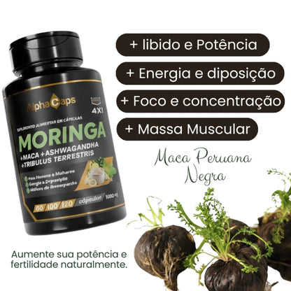 4 em 1 — Moringa + Maca negra + Ashwagandha + Tribulus Terrestris