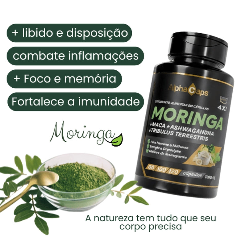 4 em 1 — Moringa + Maca negra + Ashwagandha + Tribulus Terrestris
